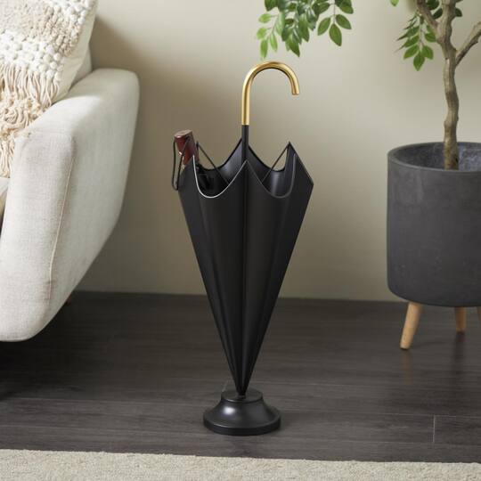 Black Metal Umbrella Stand with Gold Handle